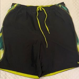 Nike swim trunks XL black green zip pocket